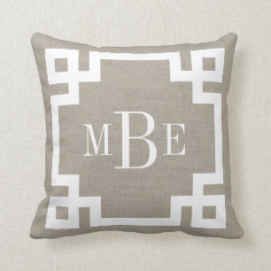 Rustic Beige Grekiska Nyckel Gräns Monogrammed mon Kudde