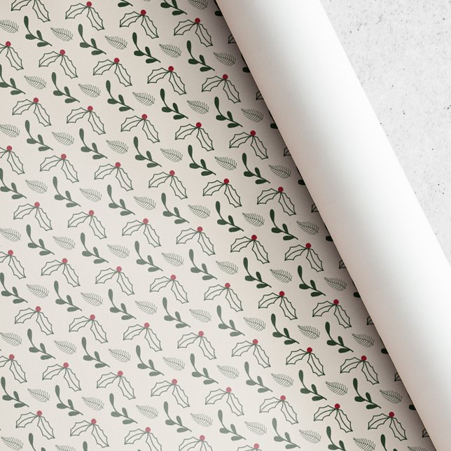 Rustic Beige Holly Berry Foliage jul Presentpapper (Skapare uppladdad)