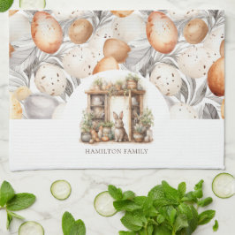 Rustic Beige Påsk-kaninfamiljen Namn Kökshandduk