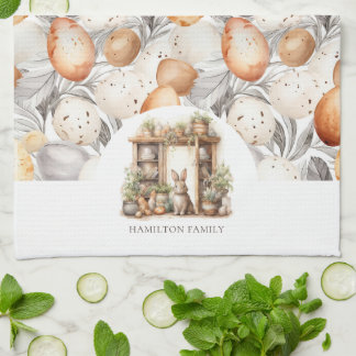 Rustic Beige Påsk-kaninfamiljen Namn Kökshandduk