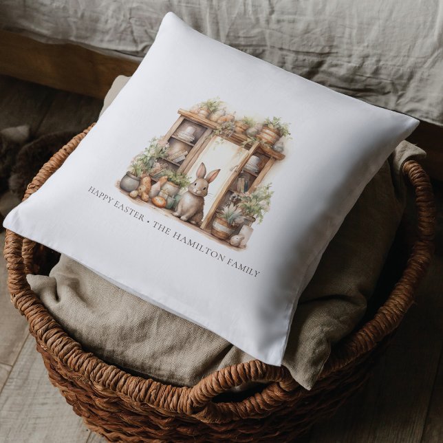 Rustic Beige Påsk Rabbit Personlig Kudde (Skapare uppladdad)