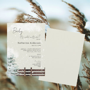 Rustic Beige Snowy Baby är Kallet utanför Inbjudningar