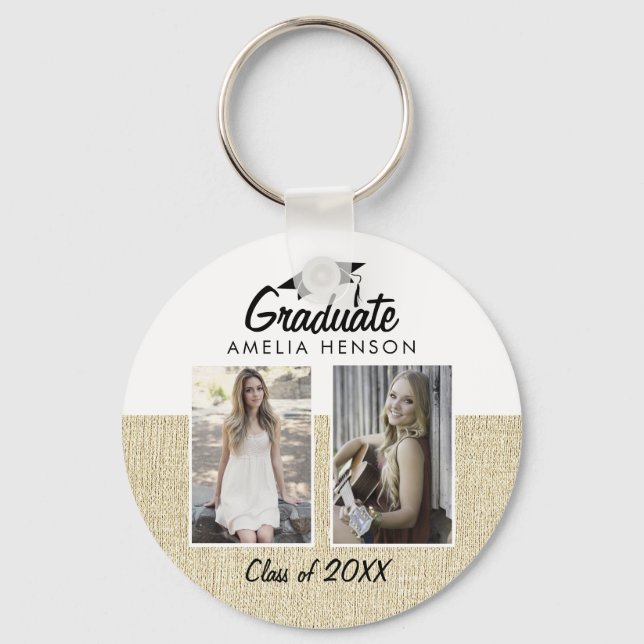 Rustic Beige Student klass 2 Fotokollage Nyckelring (Framsida)