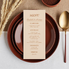 Rustic Beige Terra Cotta Autumn Bröllop Menu Meny