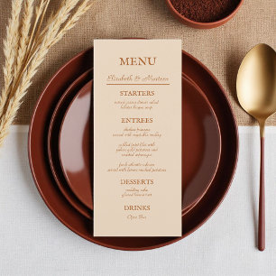 Rustic Beige Terra Cotta Autumn Bröllop Menu Meny