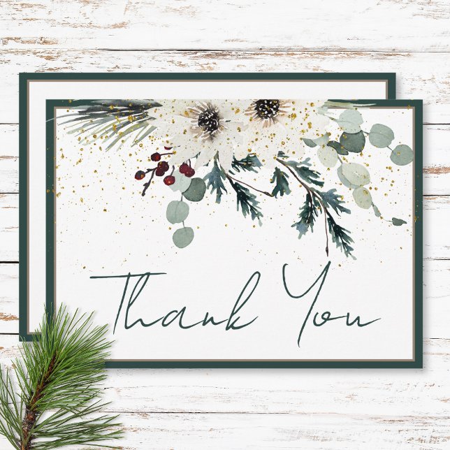 Rustic Berries Winter Blommigt Bröllop Tack Kort (Rustic Berries Winter Floral Wedding Thank You Card)