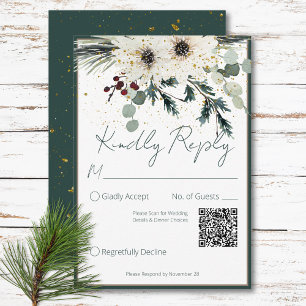 Rustic Berries Winter Blommigt QR Code Bröllop OSA Kort