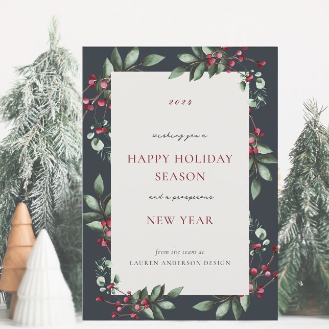 Rustic Berry Gren Business Helgdag Card Julkort (Skapare uppladdad)