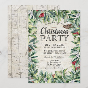 Rustic Berry Winter Greenery Birch jul Party Inbjudningar
