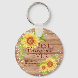 Rustic Best Caregiver Blommigt Solros Nyckelring