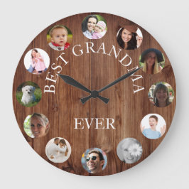 Rustic Best Grandma Aldrig Photo Collage Wood Stor Klocka