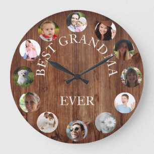 Rustic Best Grandma Aldrig Photo Collage Wood Stor Klocka
