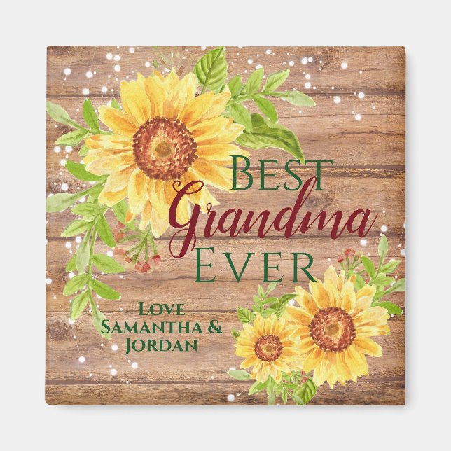 Rustic Best Grandma Blommigt Solros Magnet (Framsidan)