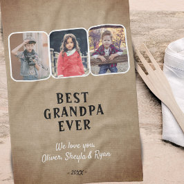 Rustic Best Grandpa Barnbarn 3 Photo Collage Kökshandduk