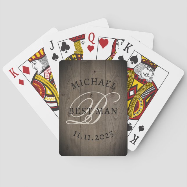 Rustic Best Man Monogram Casinokort (Baksidan)