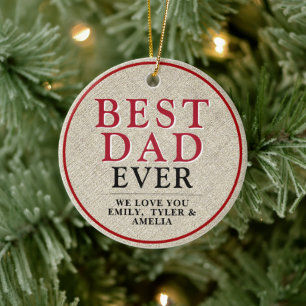Rustic Best Pappa Red Typography Photo Julgransprydnad Keramik
