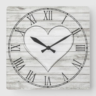 Rustic Bevackra Wood Struktur Heart Fyrkantig Klocka
