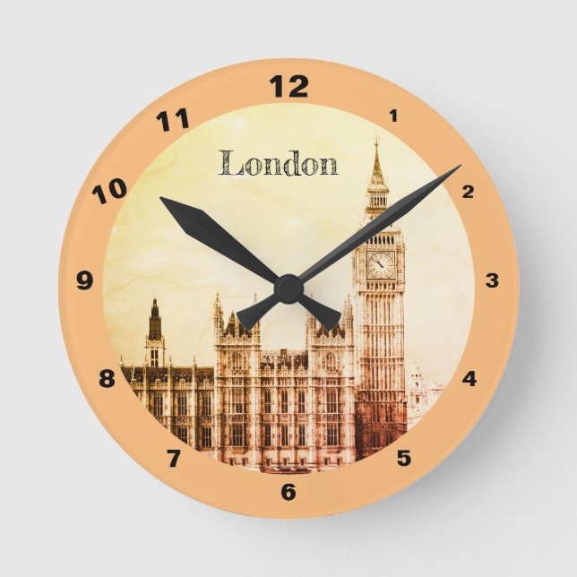 Rustic Big Ben Clock & London - Westminster Rund Klocka (Framsida)