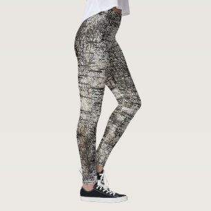 Rustic Birch Bark Distress Cracks Mönster Leggings