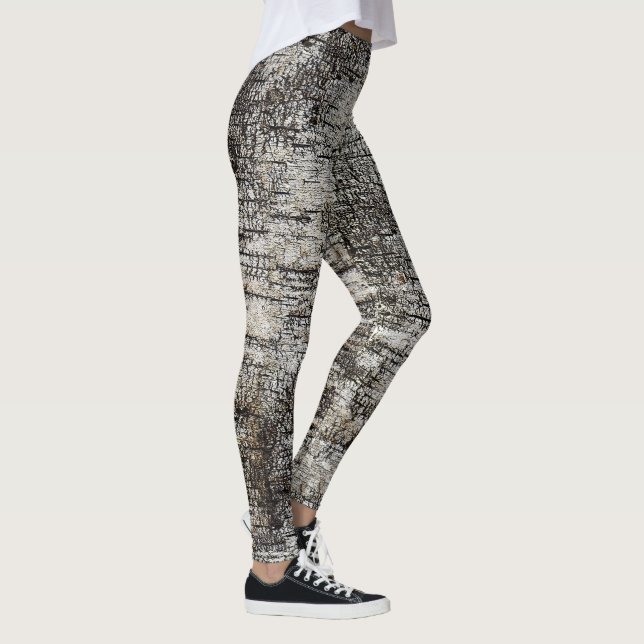 Rustic Birch Bark Distress Cracks Mönster Leggings (Höger)