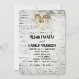 Rustic Birch Bark Heart Bröllop Inbjudningar