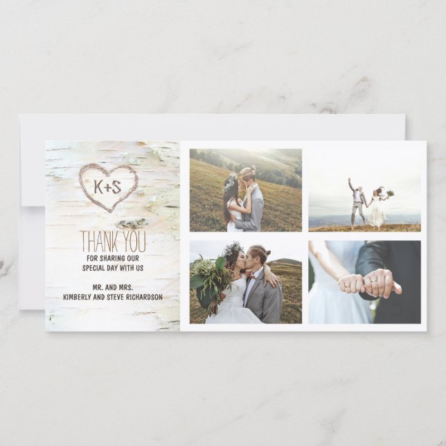 Rustic Birch Bark Heart Bröllop Tack (Framsida)