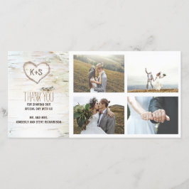 Rustic Birch Bark Heart Bröllop Tack Kort