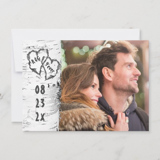 Rustic Birch Bark Photo Save Date Cards Spara Datumet (Framsida)
