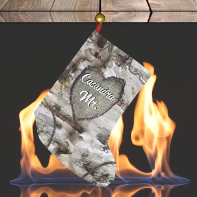 Rustic Birch Bark Wood Carved Heart Aspen Träd Mr. Liten Julstrumpa (Skapare uppladdad)