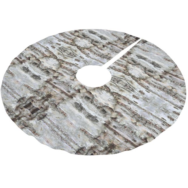Rustic Birch Bark Wood look Brushed Polyester Tre Julgransmatta Borstad Polyester (Vinklad)