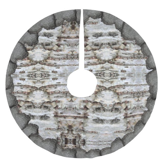 Rustic Birch Bark Wood-utseende Julgransmatta Borstad Polyester (Framsidan)