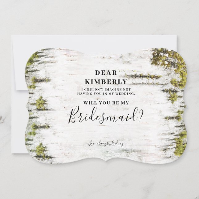 Rustic Birch blir min bridesmaid Inbjudningar (Framsida)