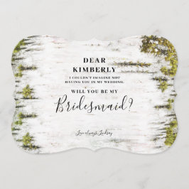 Rustic Birch blir min bridesmaid Inbjudningar