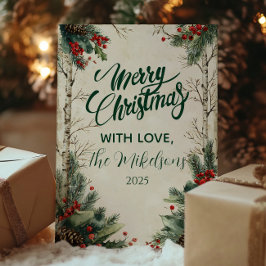 Rustic Birch Pinecone-jul Julkort