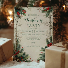 Rustic Birch Pinecone jul Party Inbjudningar