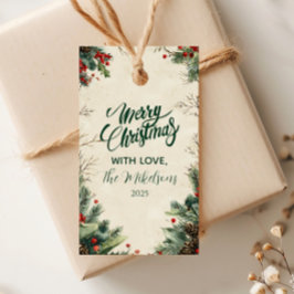 Rustic Birch Pinecone jul Party Presentetikett