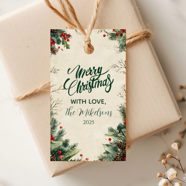 Rustic Birch Pinecone jul Party Presentetikett (Skapare uppladdad)