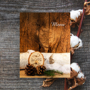 Rustic Birch Träd Barn Wood Landsbyggsbröllop Menu