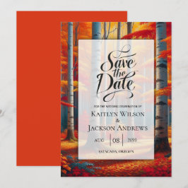 Rustic Birch Träd Fall Wedding Spara Datumet