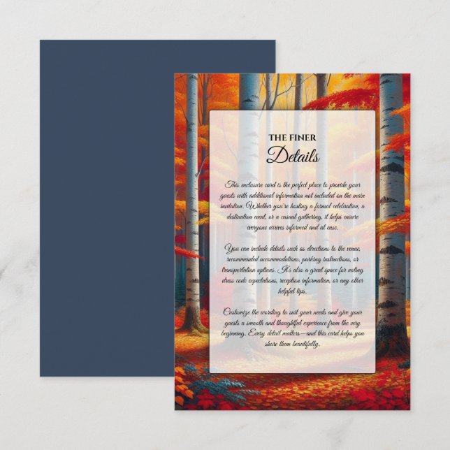 Rustic Birch Träd Fall Wedding Tilläggskort (Fram/baksida)