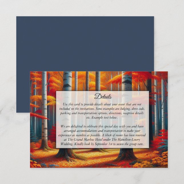 Rustic Birch Träd Fall Wedding Tilläggskort (Fram/baksida)