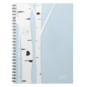Rustic Birch Träd Heart Isig Blue Notebook Journal Anteckningsbok Med Spiral
