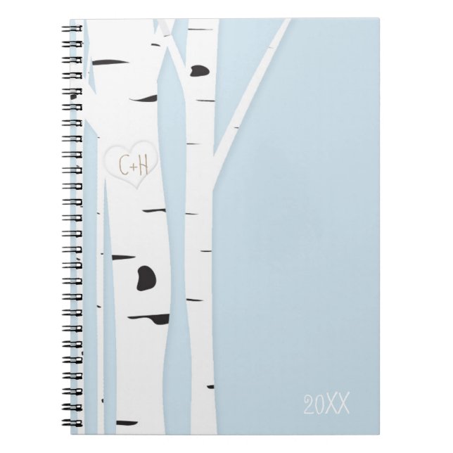 Rustic Birch Träd Heart Isig Blue Notebook Journal Anteckningsbok Med Spiral (Framsidan)