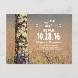 Rustic birch träd hjärta land sparar datumet meddelande vykort
