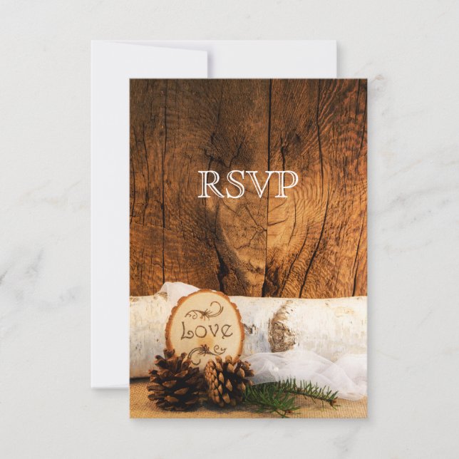 Rustic Birch Träd och Barn Wood Bröllop OSA Card (Framsida)