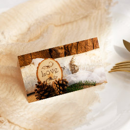 Rustic Birch Träd och Barn Wood Bröllop Placeringskort