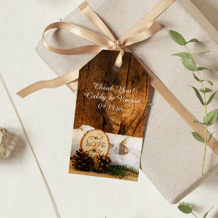 Rustic Birch Träd och Barn Wood Wedding Favor Märk Presentetikett