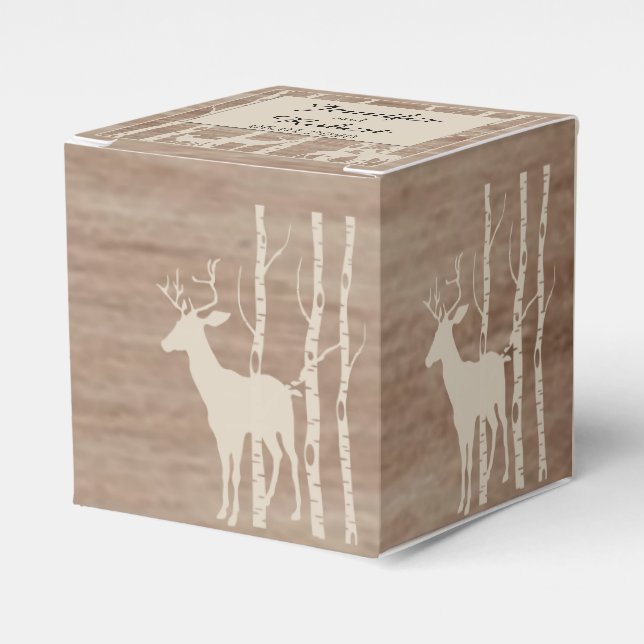 Rustic Birch Träd och Hjort Wedding Favor Box Presentaskar (Framsidan Sidan)