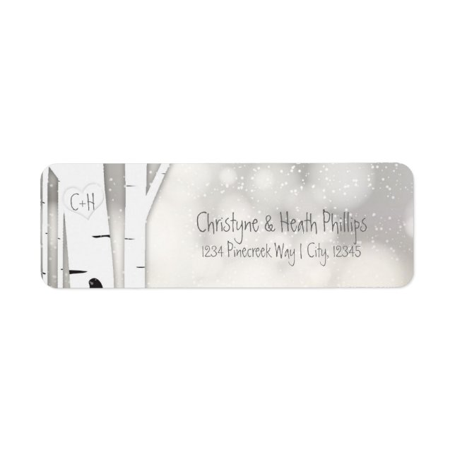 Rustic Birch Träd Winter Snowy Adressetiketter Returadress Etikett (Framsidan)