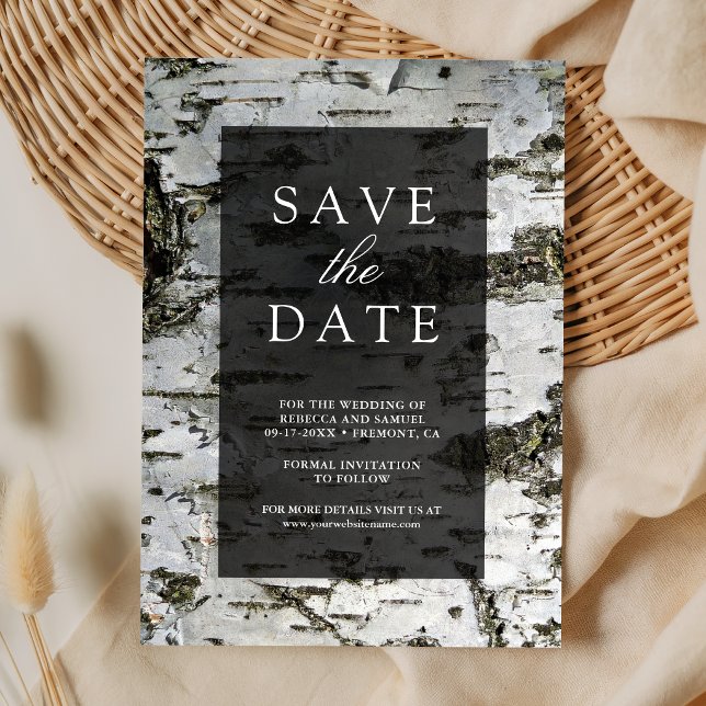 Rustic Birch Tree Bark Modern Wedding Spara Datumet (Skapare uppladdad)